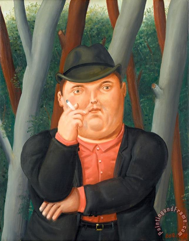 Man Smoking, 1998 painting - Fernando Botero Man Smoking, 1998 Art Print