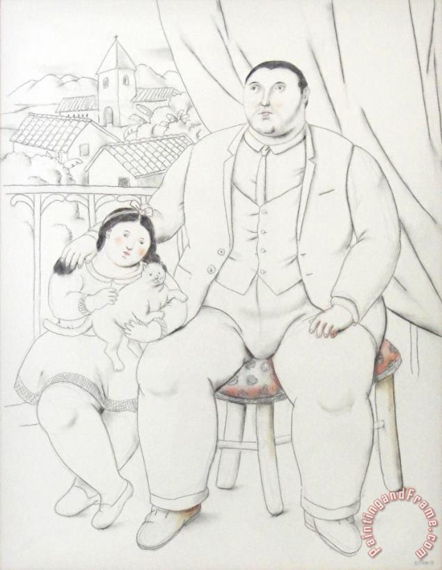 Fernando Botero Man with Little Girl And Cat, 2013 Art Print