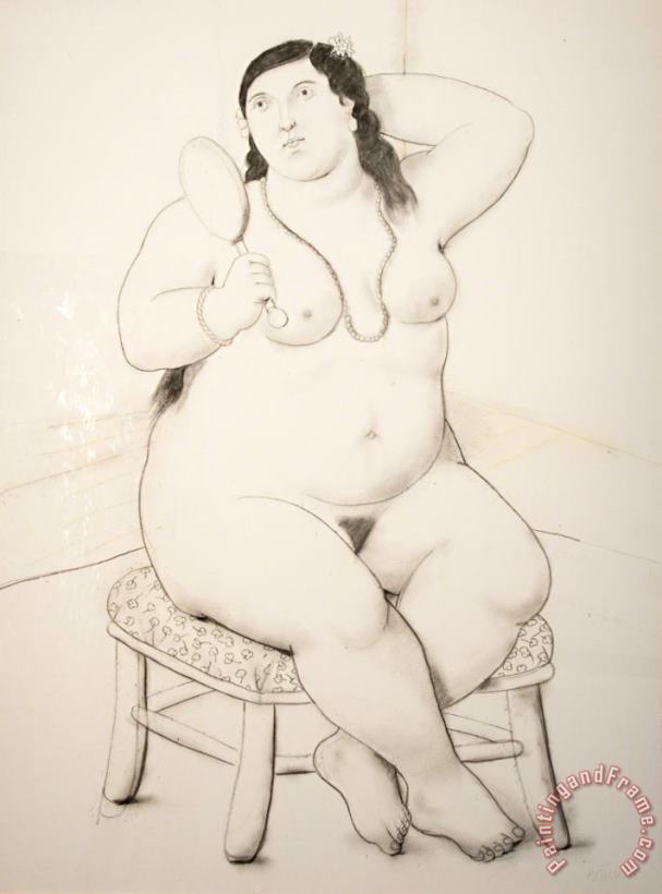 Mujer Con Espejo, 2011 painting - Fernando Botero Mujer Con Espejo, 2011 Art Print