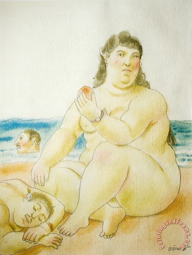 Fernando Botero On The Beach, 1995 Art Painting