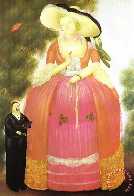 Self Portrait with Madame Pompadour painting - fernando botero Self Portrait with Madame Pompadour Art Print