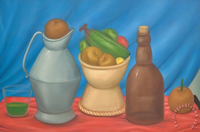 Still Life with Bottle, 1982 painting - Fernando Botero Still Life with Bottle, 1982 Art Print