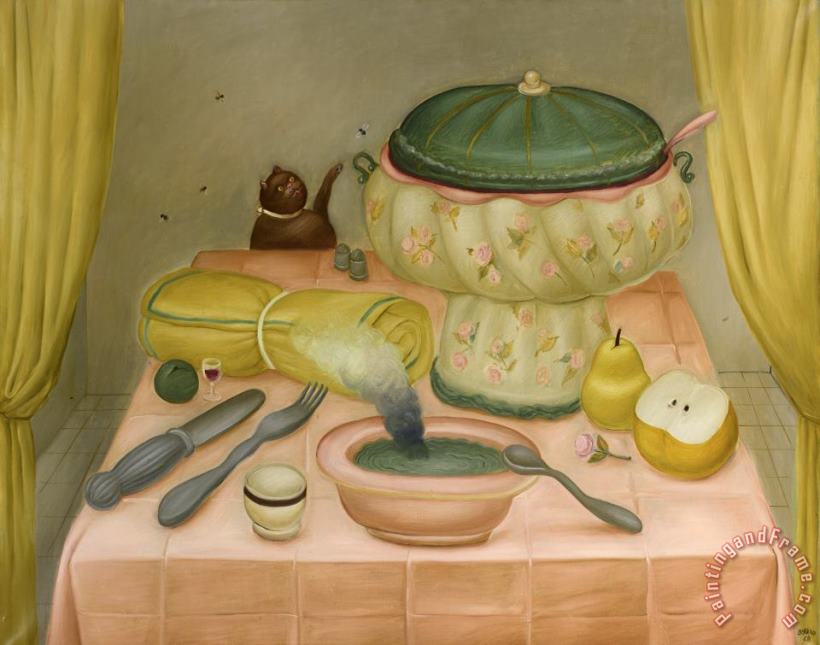 Still Life with Hot Soup, 1968 painting - Fernando Botero Still Life with Hot Soup, 1968 Art Print