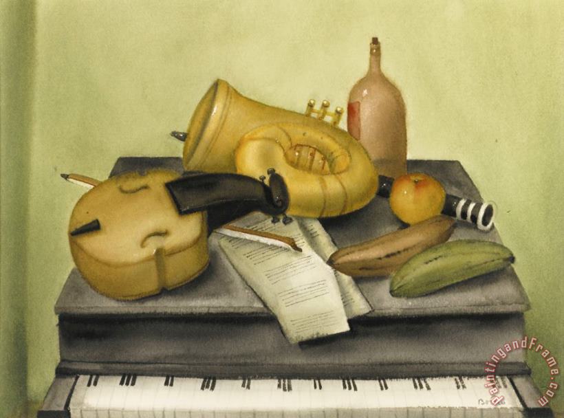 Still Life with Musical Instruments painting - Fernando Botero Still Life with Musical Instruments Art Print