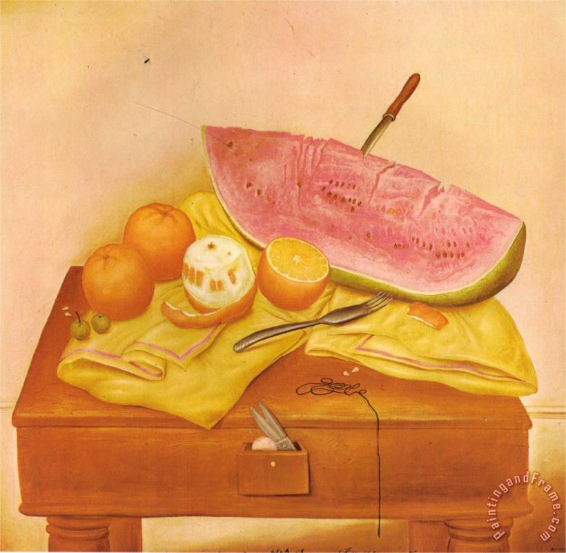 fernando botero Watermelons And Oranges Art Painting