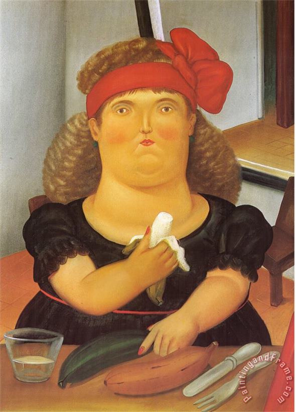 Woman Eating a Bannana painting - fernando botero Woman Eating a Bannana Art Print