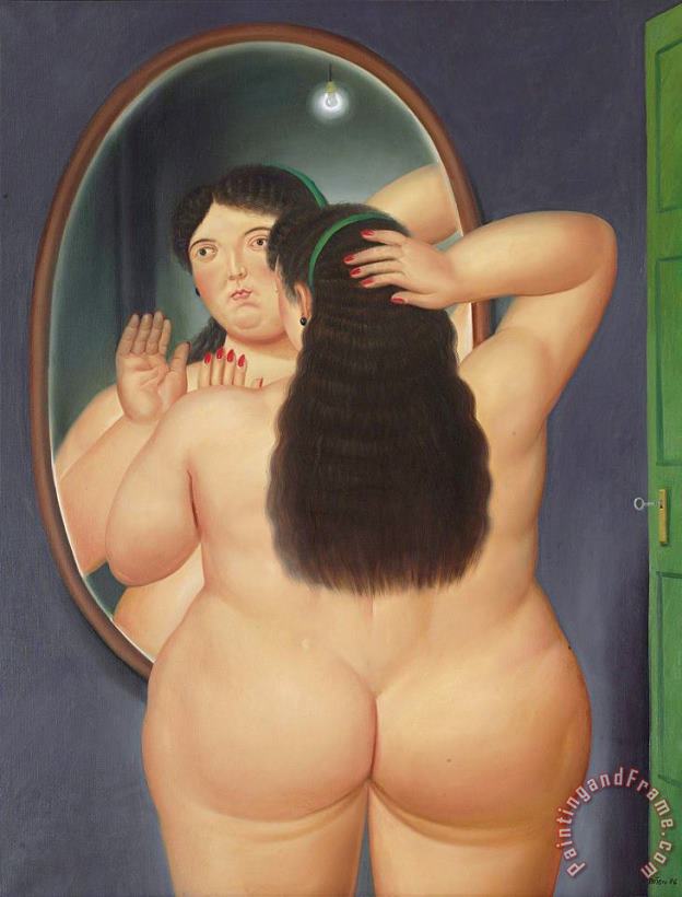 Woman in Front of a Mirror, 1986 painting - Fernando Botero Woman in Front of a Mirror, 1986 Art Print