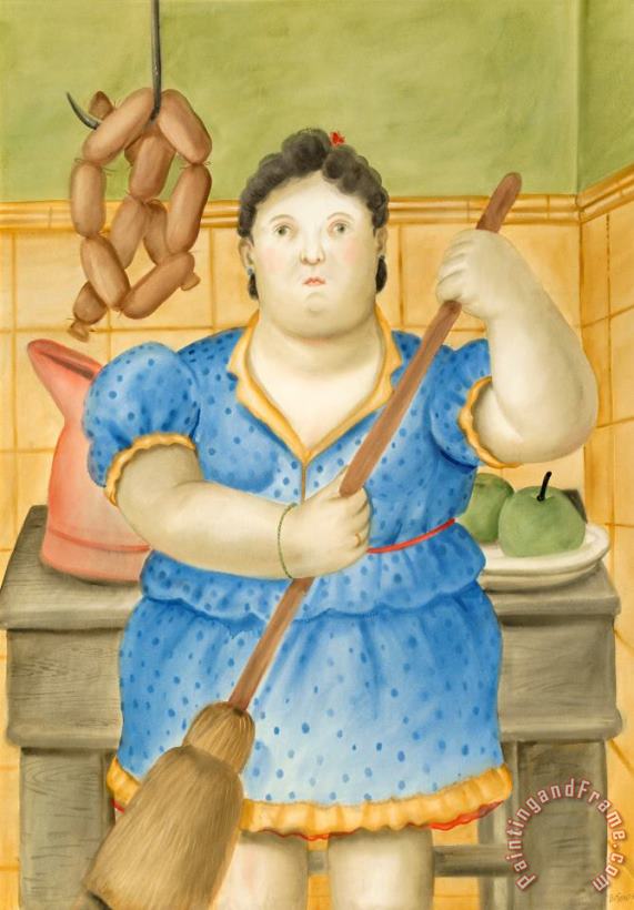 Fernando Botero Woman in The Kitchen, 1981 Art Painting