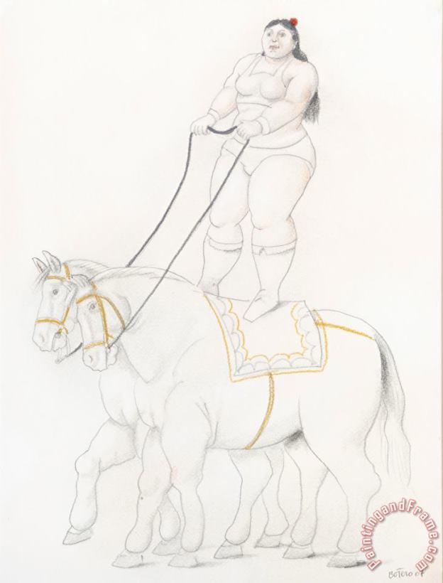 Woman on Two Horses, 2007 painting - Fernando Botero Woman on Two Horses, 2007 Art Print