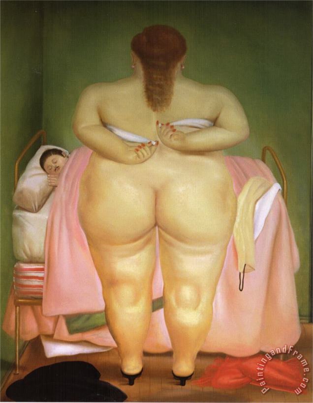 fernando botero Woman Stapling Her Bra Art Painting