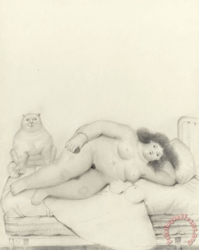 Woman with Cat, 1980 painting - Fernando Botero Woman with Cat, 1980 Art Print