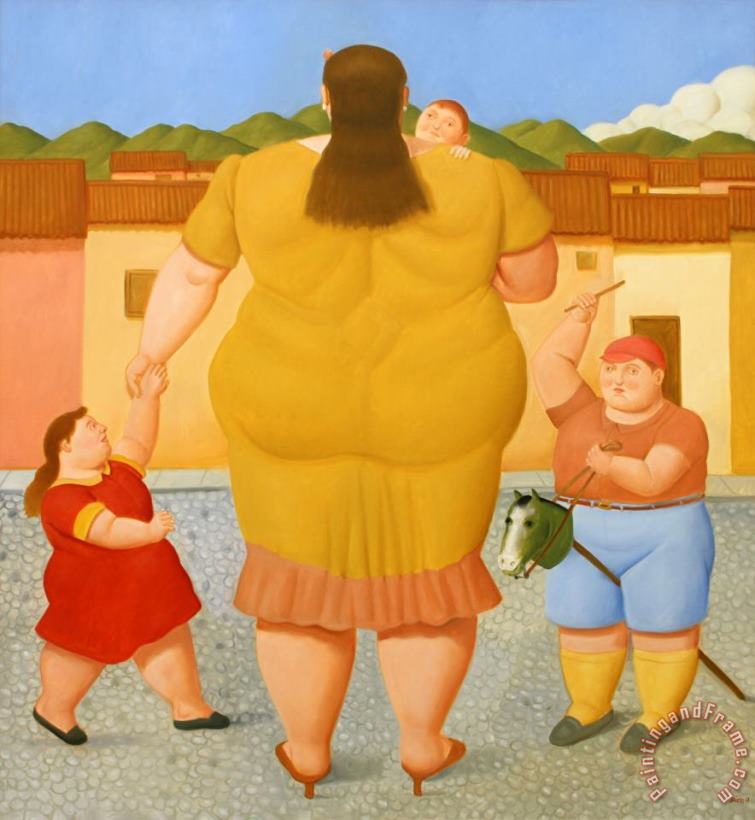 Woman with Children, 2018 painting - Fernando Botero Woman with Children, 2018 Art Print