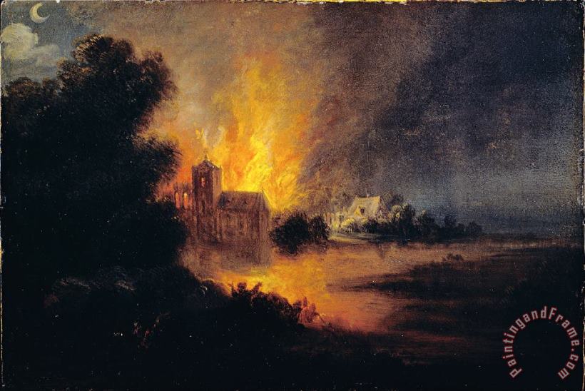 A Village on Fire painting - Flemish or Dutch A Village on Fire Art Print