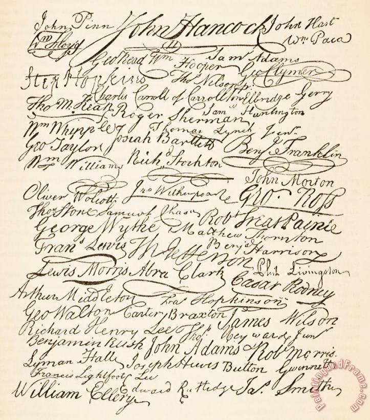 Founding Fathers Signatures attached to the American Declaration of Independence of 1776 Art Print