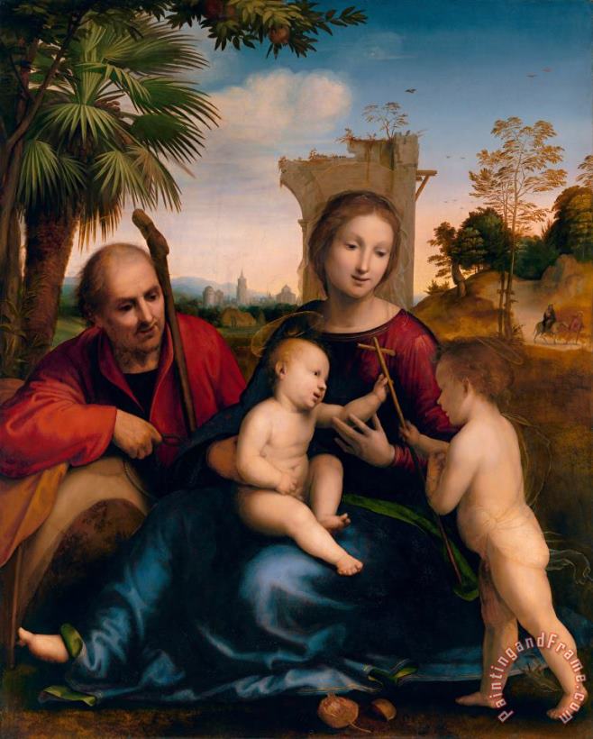 The Rest on The Flight Into Egypt with St. John The Baptist (ca. 1509) painting - Fra Bartolomeo The Rest on The Flight Into Egypt with St. John The Baptist (ca. 1509) Art Print