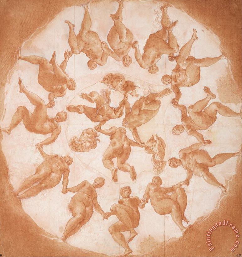 Francesco Primaticcio Dance of The Hours And Three Putti with Cornucopiae Art Print