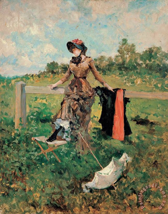Francisco Miralles Lady with a Parasol Art Painting