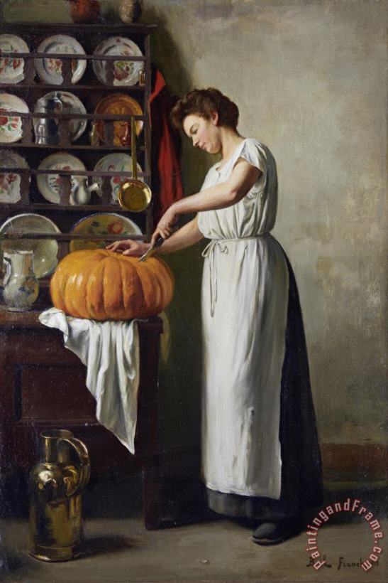 Carving The Pumpkin painting - Franck-Antoine Bail Carving The Pumpkin Art Print