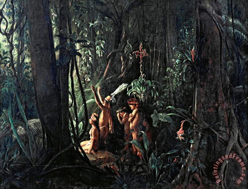 Amazonian Indians Worshiping The Sun God painting - Francois Auguste Biard Amazonian Indians Worshiping The Sun God Art Print