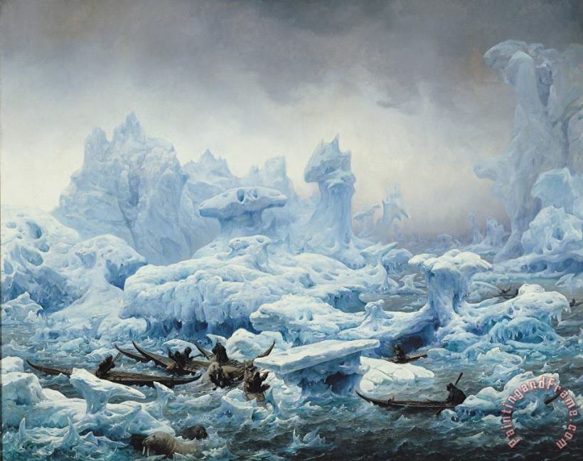 Fishing for Walrus in the Arctic Ocean painting - Francois Auguste Biard Fishing for Walrus in the Arctic Ocean Art Print