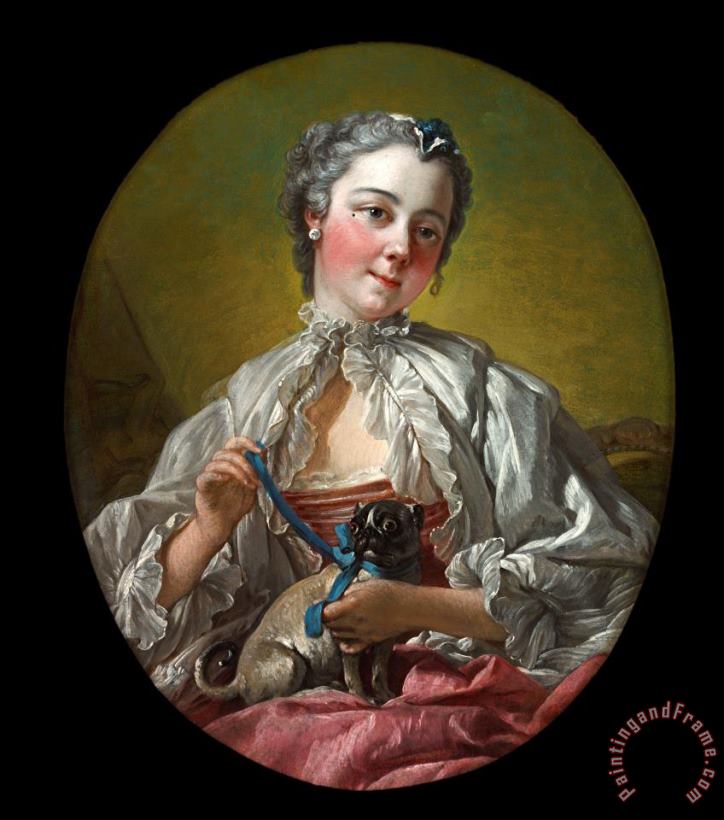 A Young Lady Holding a Pug Dog painting - Francois Boucher A Young Lady Holding a Pug Dog Art Print