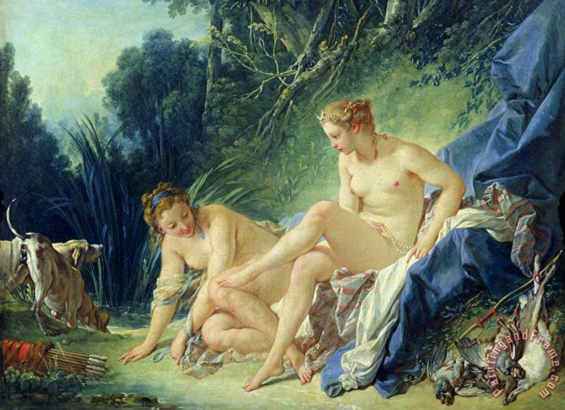 Diana getting out of her bath painting - Francois Boucher Diana getting out of her bath Art Print
