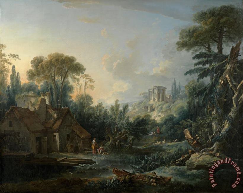 Francois Boucher Landscape with a Water Mill Art Painting