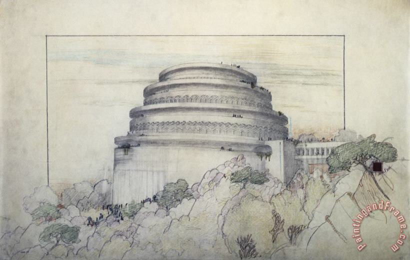 Frank Lloyd Wright Gordon Strong Automobile Objective (project) (perspective View). Sugarloaf Mountain, Md Art Painting