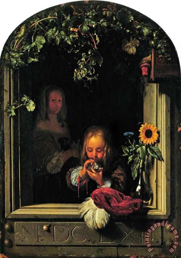 Frans Van Mieris The Elder Boy Blowing Bubbles Art Painting