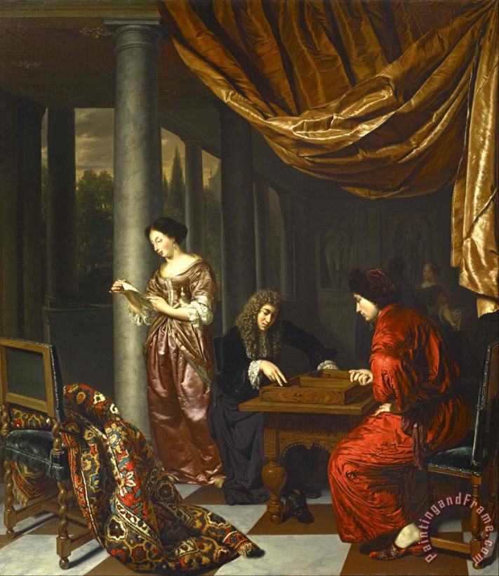 Frans Van Mieris The Elder Interior with Figures Playing Tric Trac Art Print