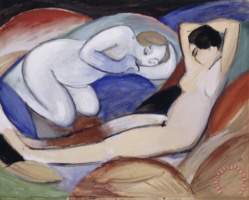 Two Reclining Nudes painting - Franz Marc Two Reclining Nudes Art Print