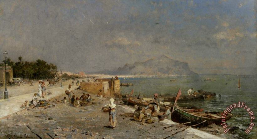 On The Waterfront at Palermo painting - Franz Richard Unterberger On The Waterfront at Palermo Art Print