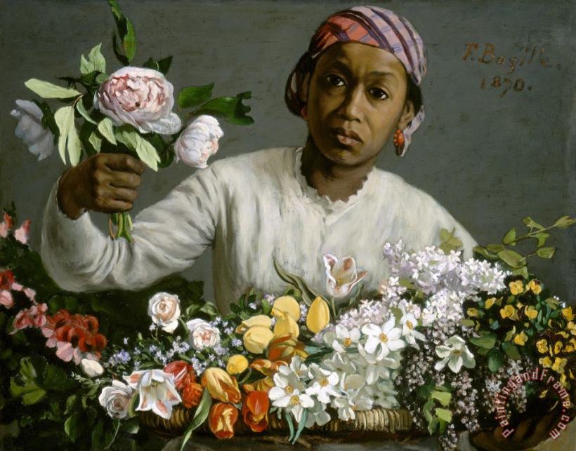 Frederic Bazille Young Woman with Peonies Art Print