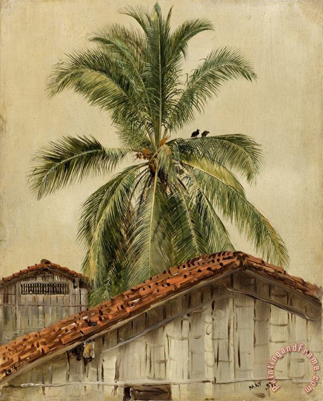 Palm Trees And Housetops, Ecuador painting - Frederic Edwin Church Palm Trees And Housetops, Ecuador Art Print