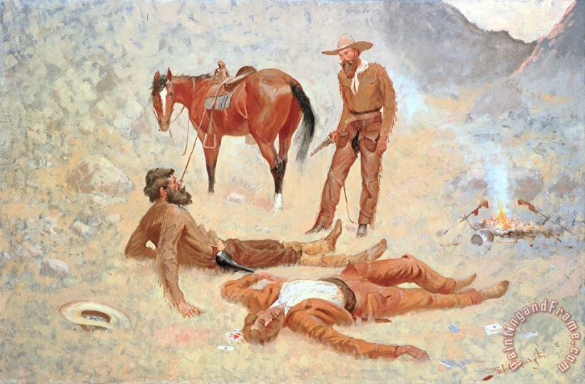Frederic Remington He Lay Where he had Been Jerked Still as a Log Art Painting