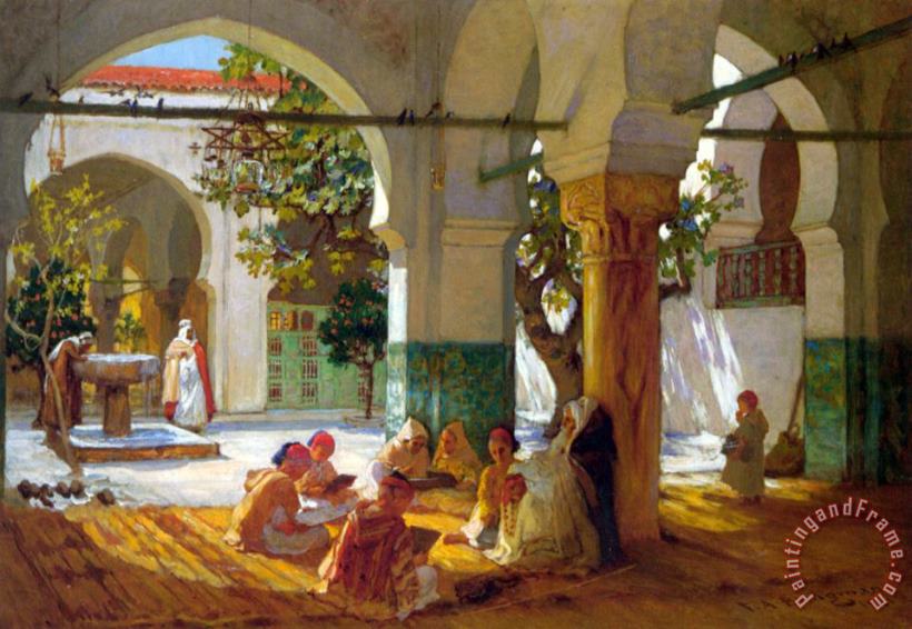 Learning The Qu'ran painting - Frederick Arthur Bridgman Learning The Qu'ran Art Print