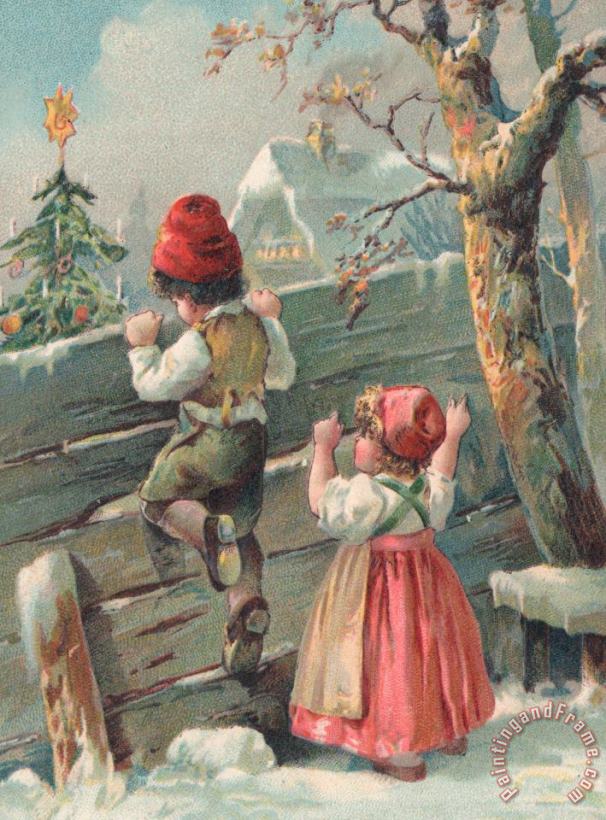 Christmas Card painting - French School Christmas Card Art Print