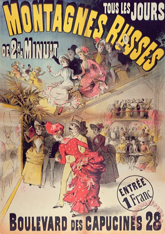 French School Poster Advertising The Montagnes Russes Roller Coaster Art Painting