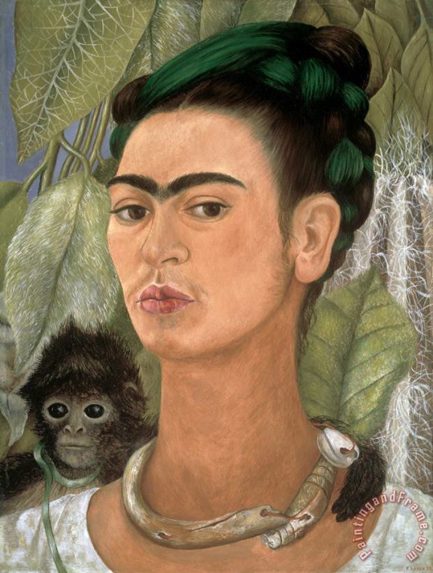 Frida Kahlo Self Portrait with Monkey Art Painting