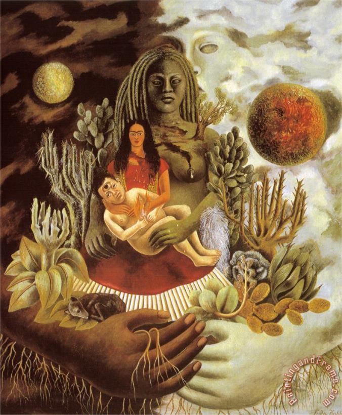 The Love Embrace of The Universe The Earth Mexico Myself Diego And senor Xolotl 1949 painting - Frida Kahlo The Love Embrace of The Universe The Earth Mexico Myself Diego And senor Xolotl 1949 Art Print