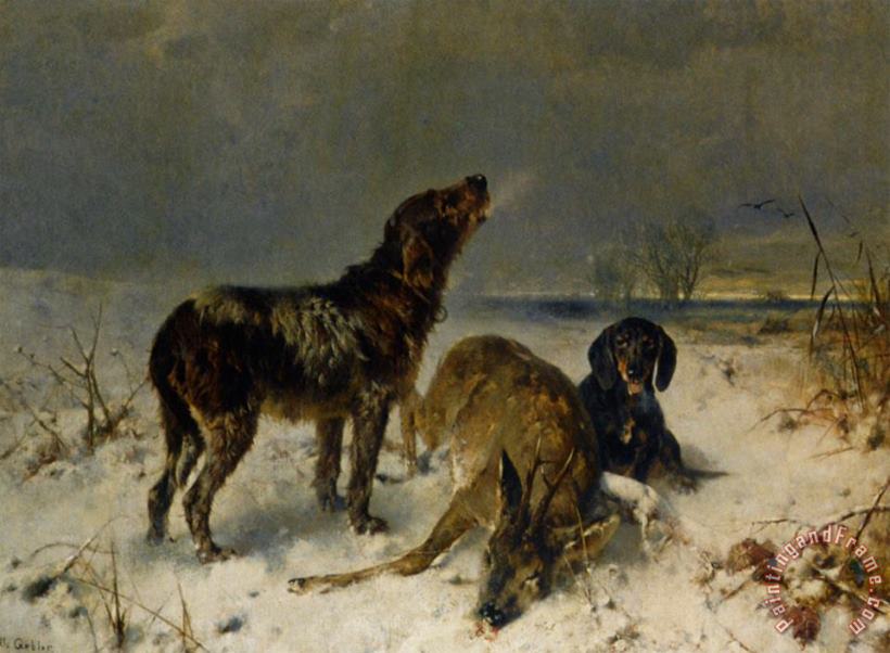 Two Hunting Dogs with Their Catch painting - Friedrich Otto Gebler Two Hunting Dogs with Their Catch Art Print
