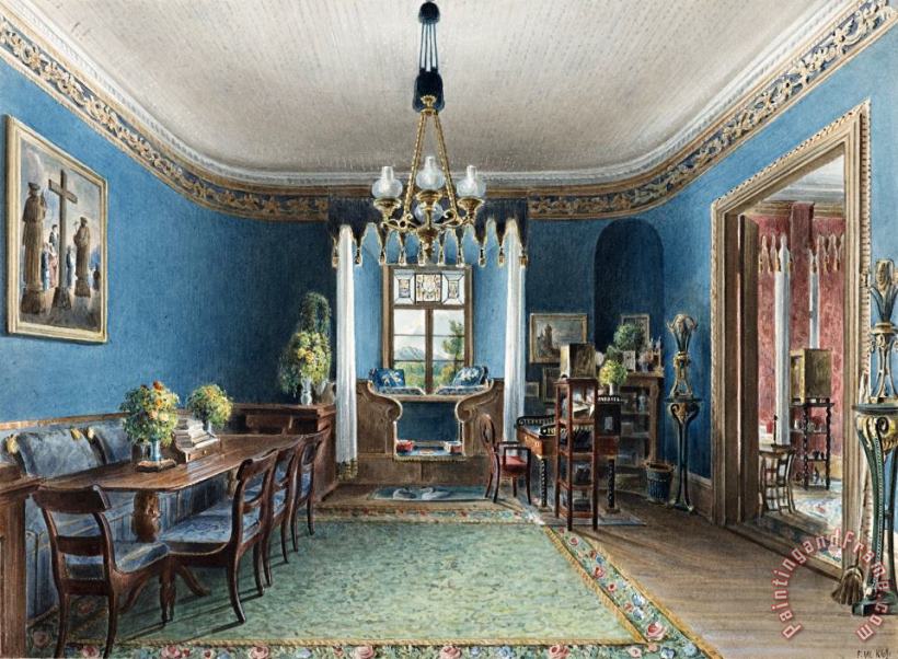 The Blue Room, Schloss Fischbach painting - Friedrich Wilhelm Klose The Blue Room, Schloss Fischbach Art Print