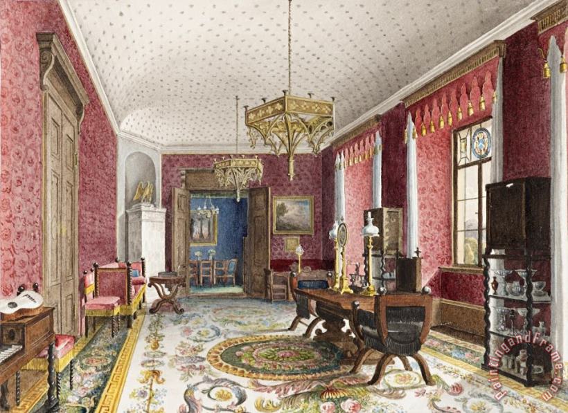 The Red Room, Schloss Fischbach painting - Friedrich Wilhelm Klose The Red Room, Schloss Fischbach Art Print