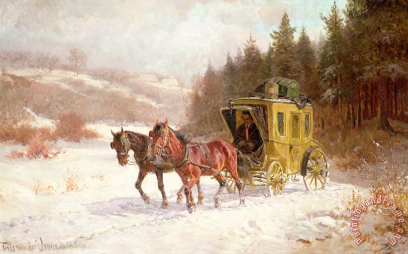 Fritz van der Venne The Post Coach in the Snow Art Painting