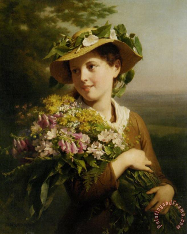 Young Beauty with Bouquet painting - Fritz Zuber-Buhler Young Beauty with Bouquet Art Print