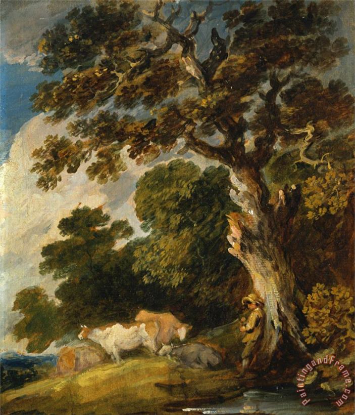 Gainsborough Dupont A Wooded Landscape with Cattle And Herdsman Art Print