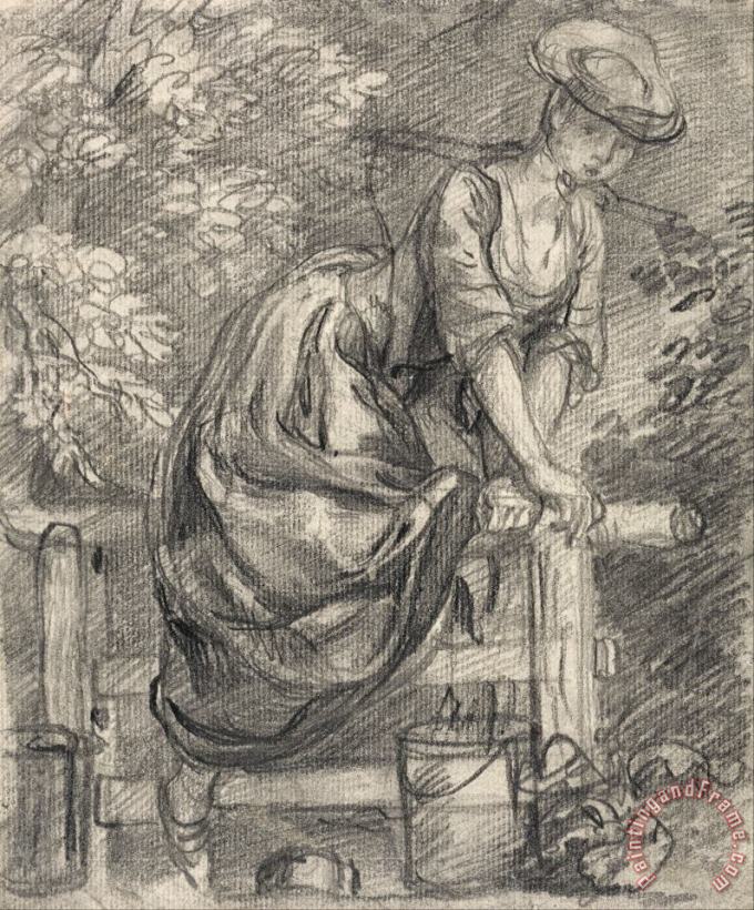 A Milkmaid Climbing a Stile painting - Gainsborough, Thomas A Milkmaid Climbing a Stile Art Print