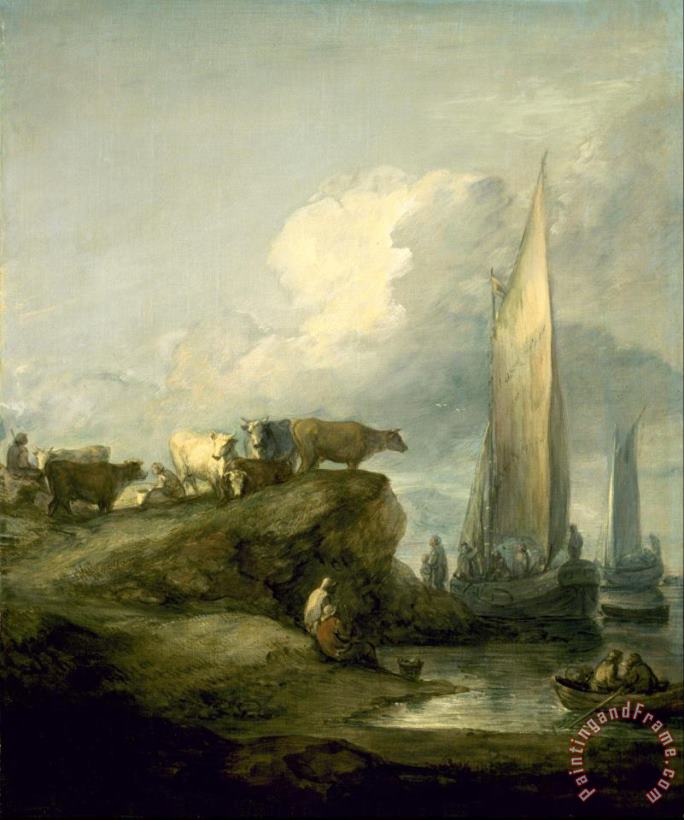 Gainsborough, Thomas Coastal Scene with Shipping And Cattle Art Painting