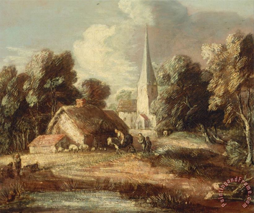 Landscape with Cottage And Church painting - Gainsborough, Thomas Landscape with Cottage And Church Art Print
