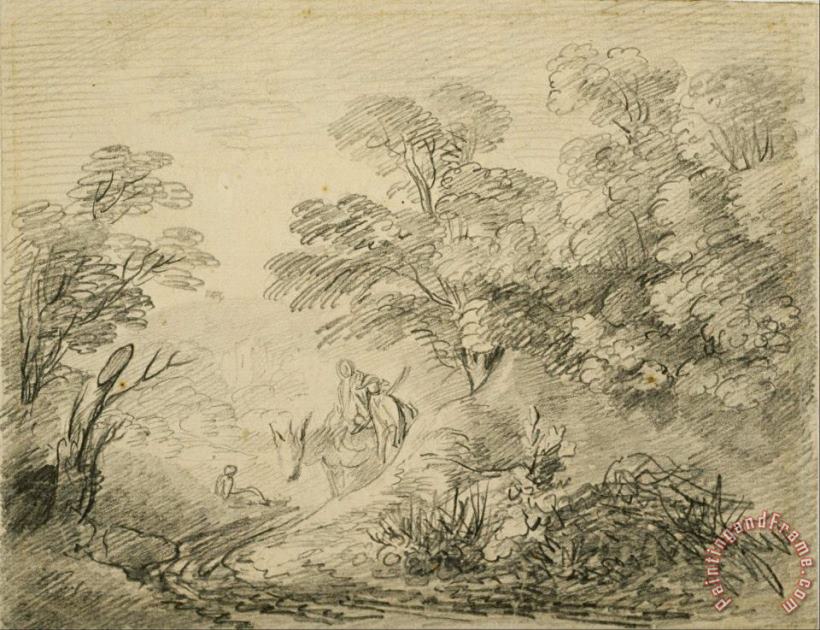 Wooded Landscape with Donkey And Figures painting - Gainsborough, Thomas Wooded Landscape with Donkey And Figures Art Print